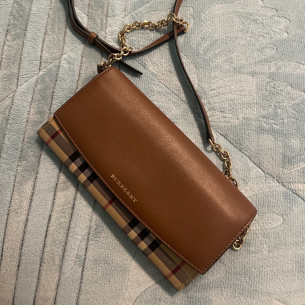Burberry Check & Leather Wallet with Strap